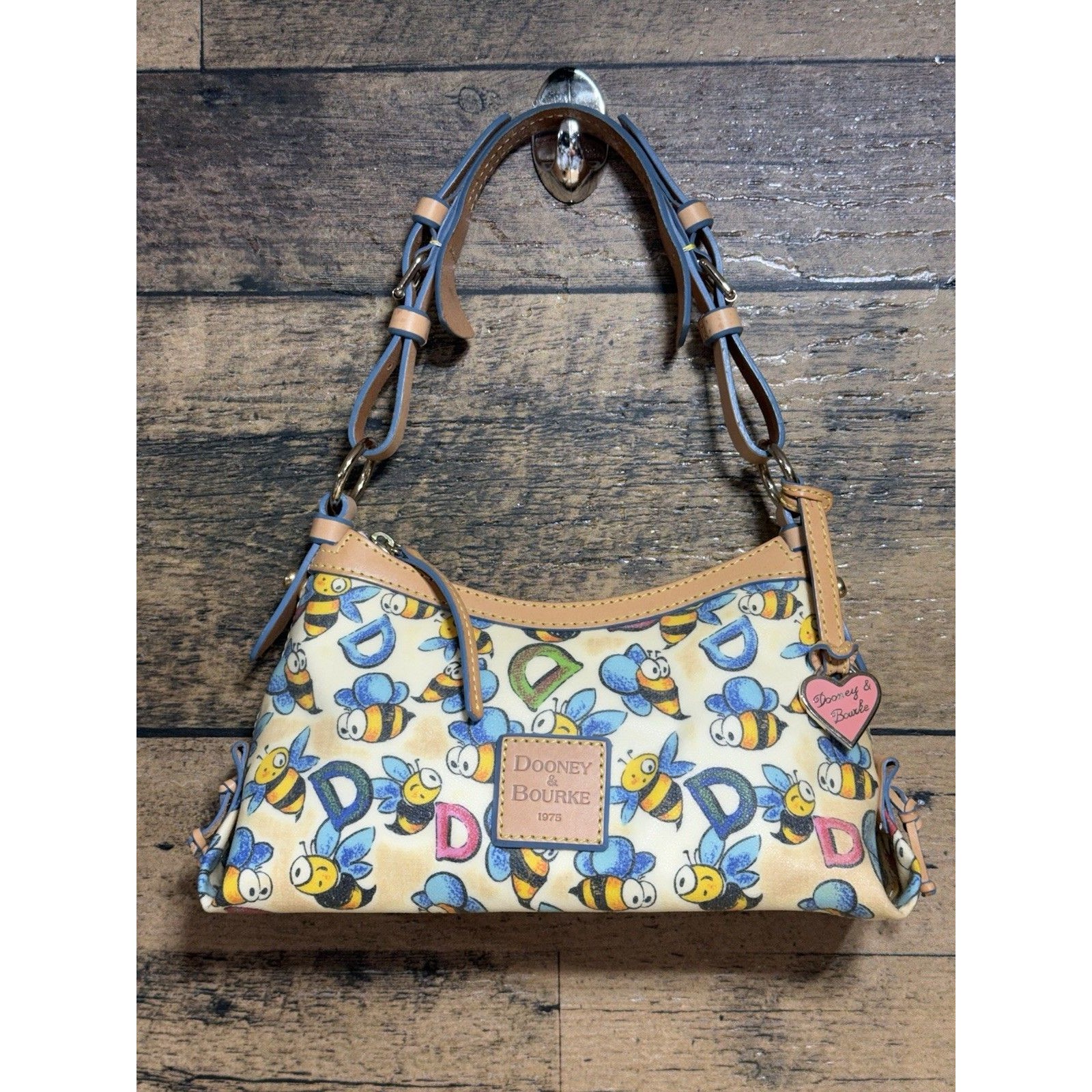 Rare Vtg Dooney & Bourke Bumble Bee Hobo Shoulder Bag Coated Canvas Y2k